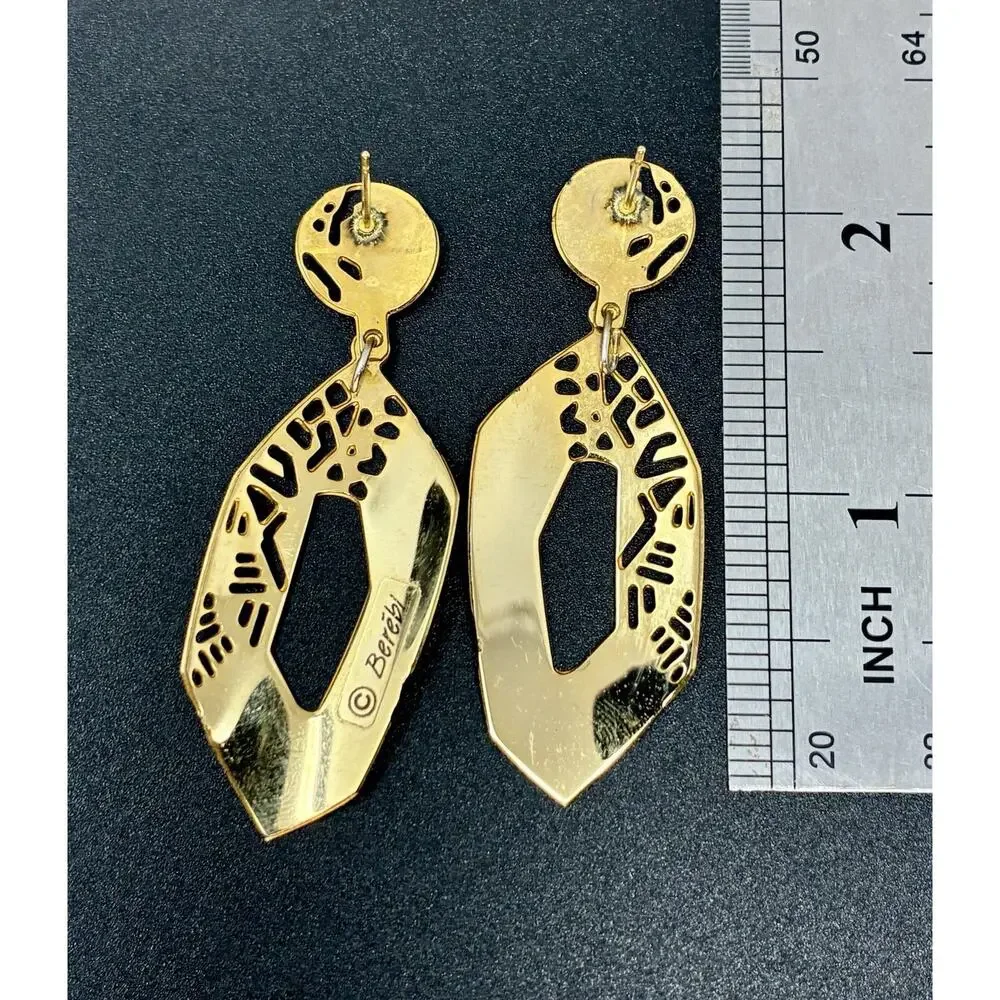 Vintage Berébi Gold Black Enamel Art Deco Earrings Geometric Modernist Pierced